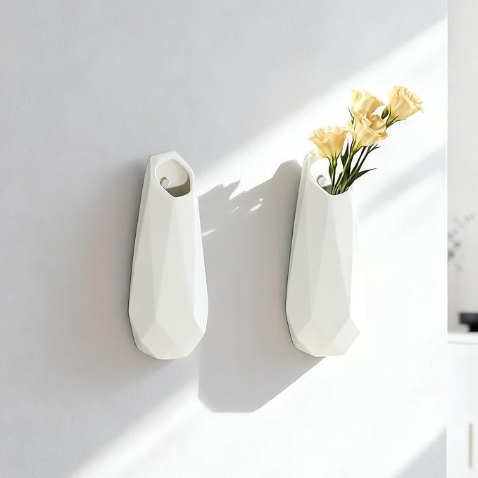 Classic Ivory Wall Ceramic Vase — 2 Pack White Hanging Vases | Timeless Ceramic Wall-Mounted Va... | Amazon (US)