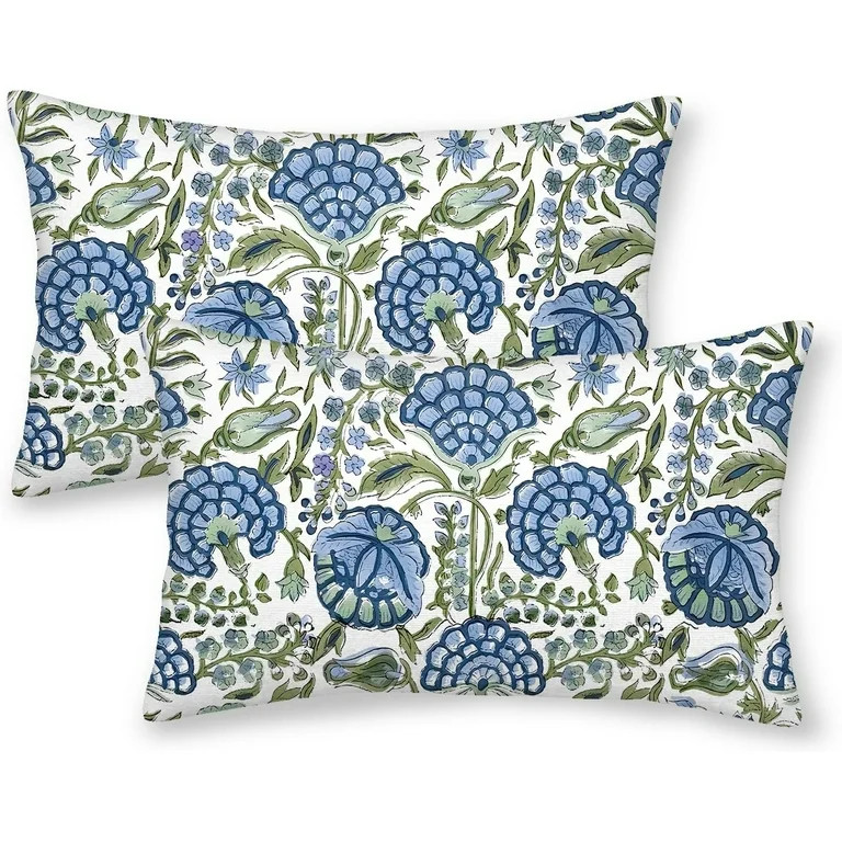 Boho Navy Blue Pillow Covers 12x20 Inch 2 Pcs Sage Green Vintage Floral Decor Throw Pillows Sprin... | Walmart (US)