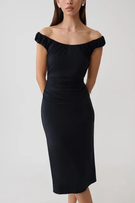 Alize Cupro Knee Length Dress / Black | MESHKI | M | MESHKI US