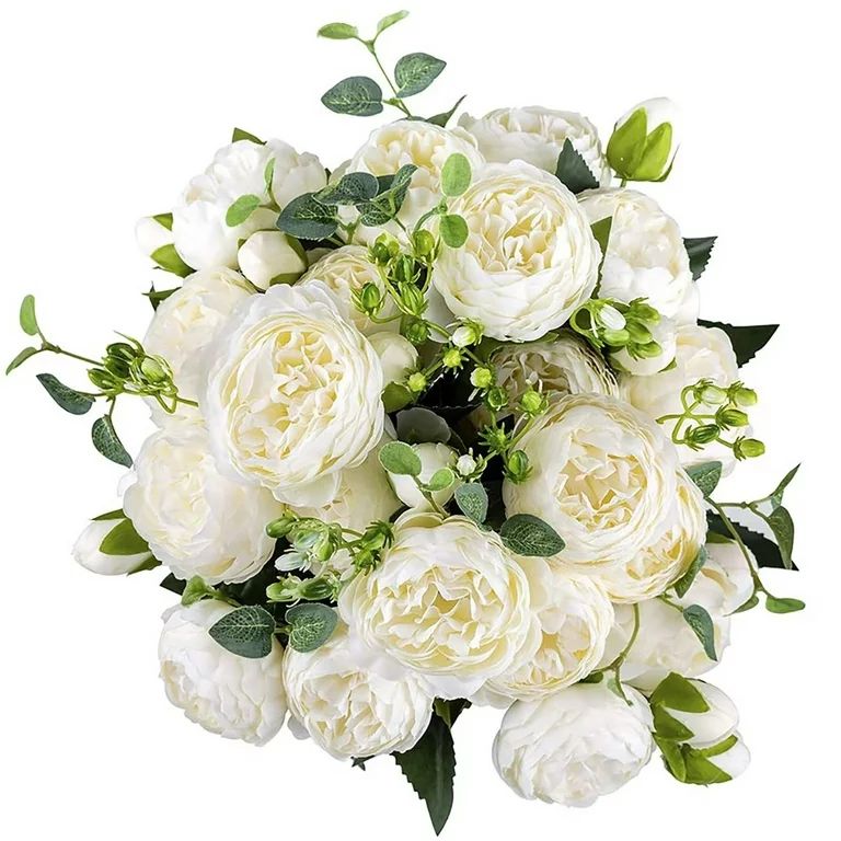 Peony Artificial Flowers Arrangement 4 Bunches White Spring Silk Peonies Flower Bouquets for Wedd... | Walmart (US)