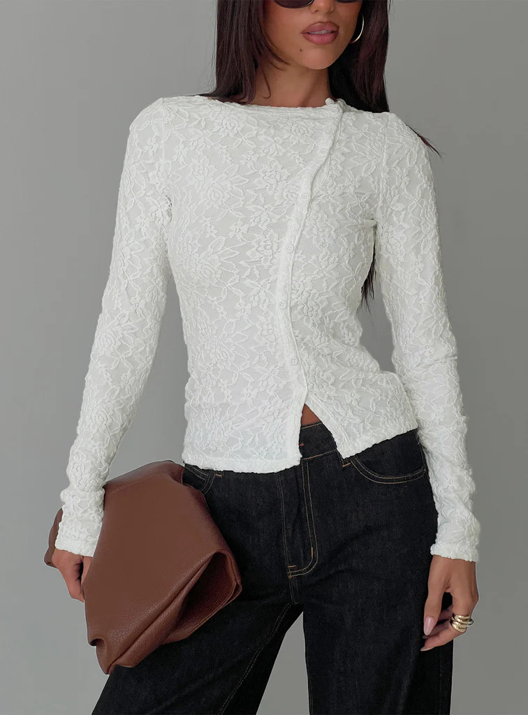 Passoni Long Sleeve Lace Top White | Princess Polly US