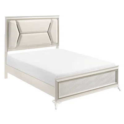 Luxury Queen Bed With Chenille Upholstered Headboard And Led Lights, Antique White Gold Element, Wood Modern Lighting, Touch | Wayfair North America