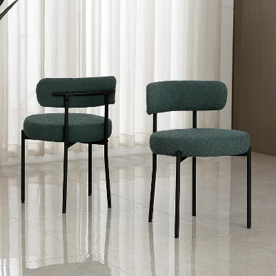 DYHOME Green Boucle Dining Chairs Set of 2, Mid Century Modern Kitchen Chairs with Curved Backrest and Metal Legs | Target