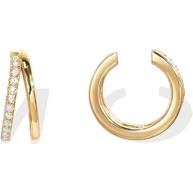 PAVOI Womens 14K Yellow Gold Cubic Zirconia Sparkling Round Huggie Ear Cuff Earrings - Walmart.co... | Walmart (US)