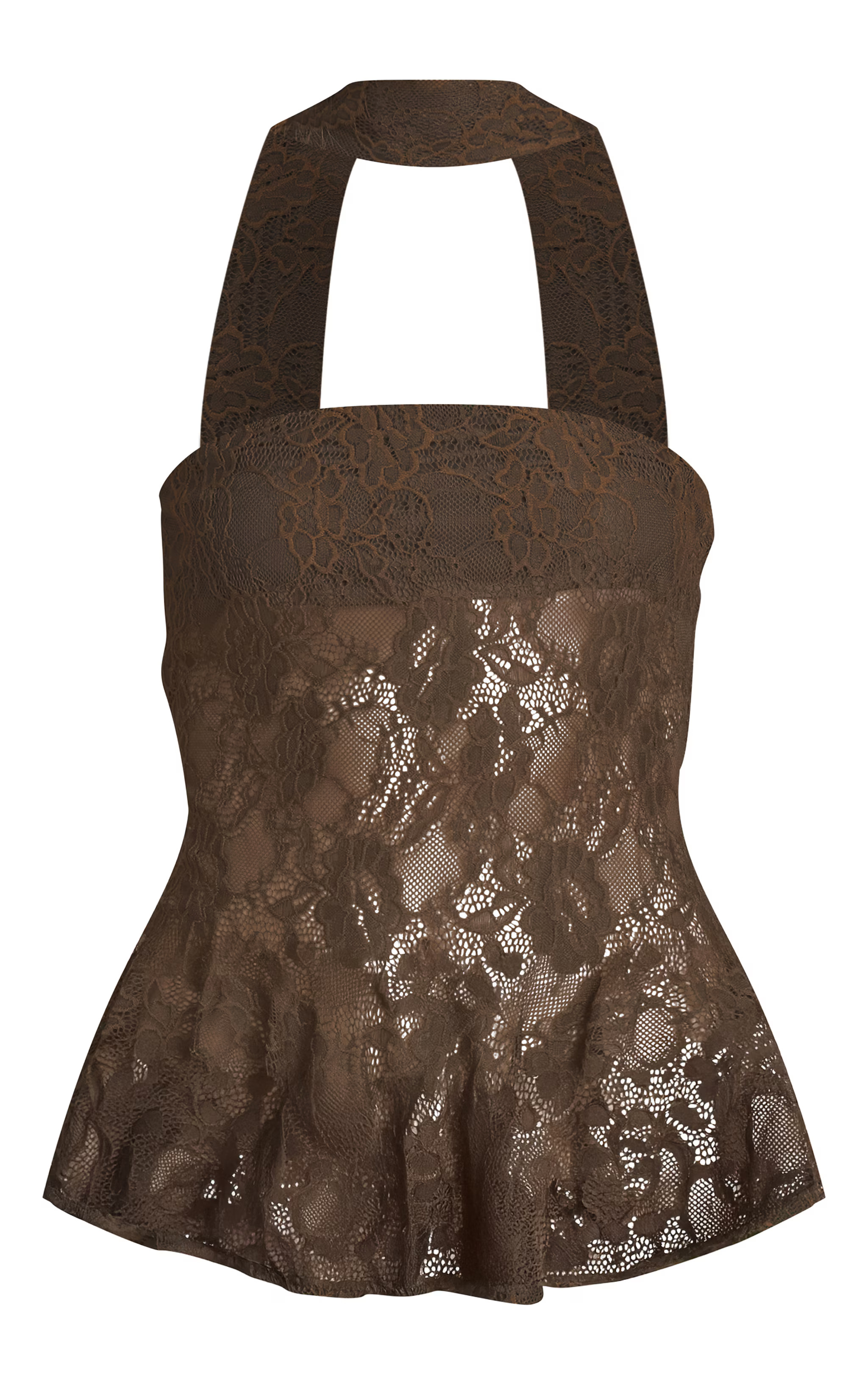 Dark Brown Lace Neck Scarf Frill Bandeau Top | PrettyLittleThing US