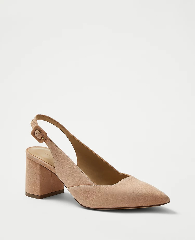 Pieced Suede Block Heel Slingback Pumps | Ann Taylor (US)
