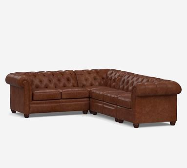 Chesterfield Roll Arm Leather 4-Piece Sectional | Pottery Barn (US)