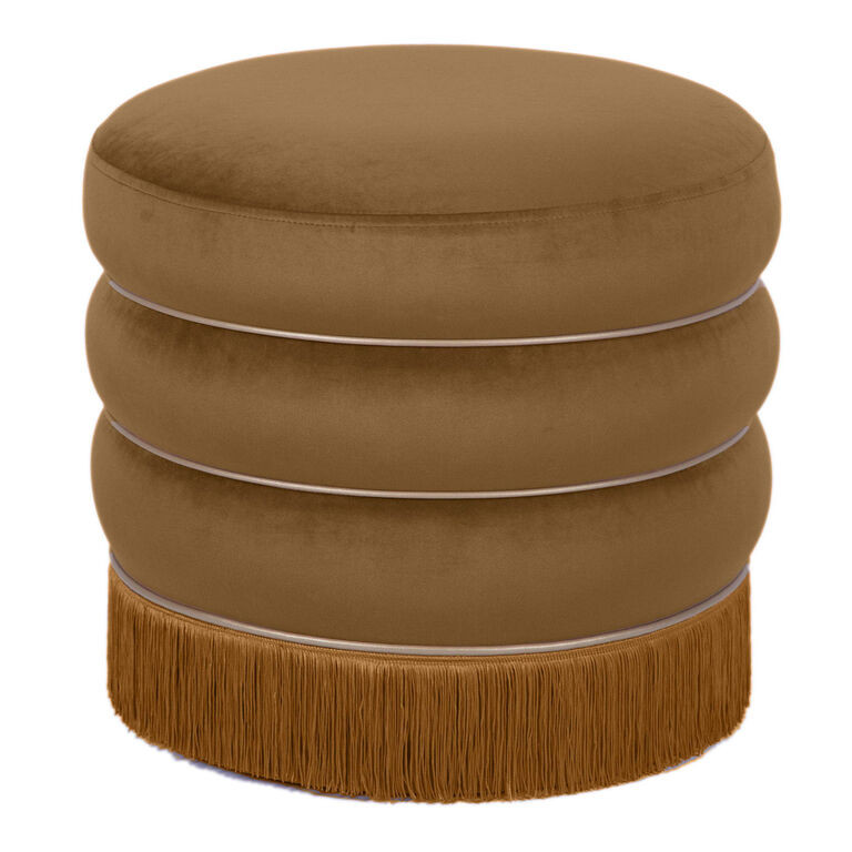 Kade Round Velvet Fringe Tiered Upholstered Ottoman | World Market