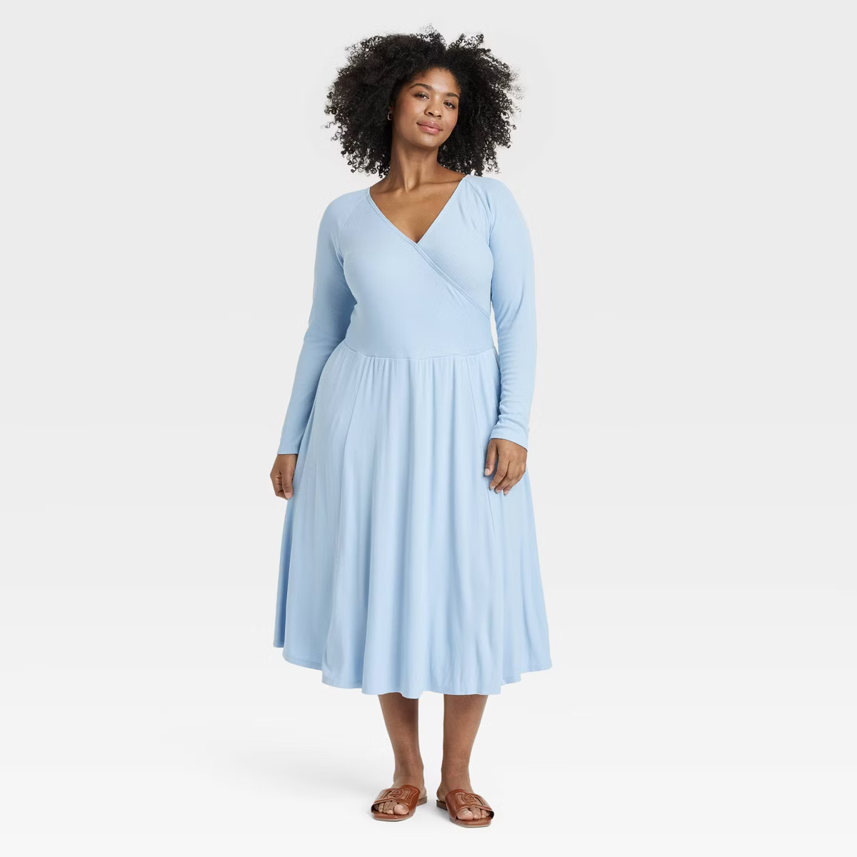 Women's Long Sleeve Rib-Knit Midi Wrap Dress - Ava & Viv™ | Target