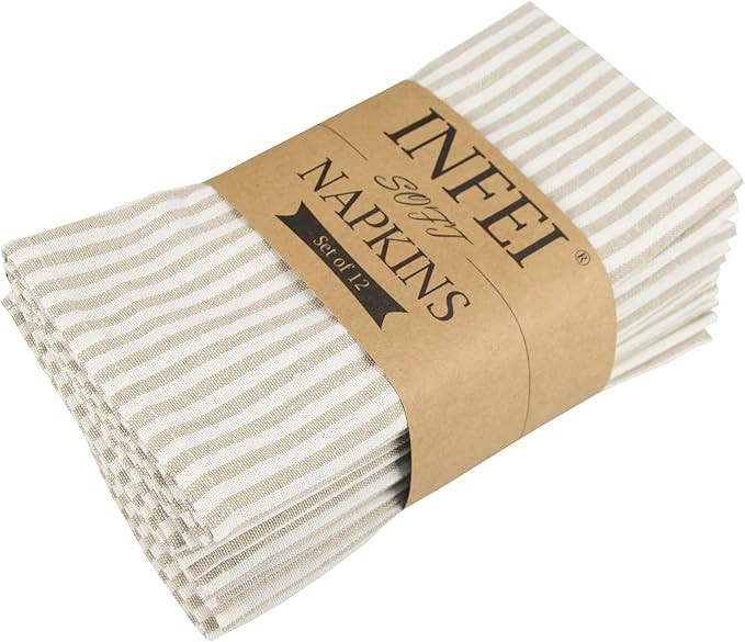 INFEI Plain Striped Cotton Linen Blended Dinner Cloth Napkins - Set of 12 (17 x 17 inches) - for ... | Amazon (US)