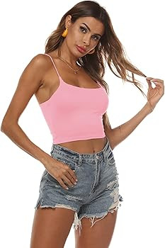 Amilia Women's Basic Solid Cami Spaghetti Double Layer Crop Tank Top | Amazon (US)