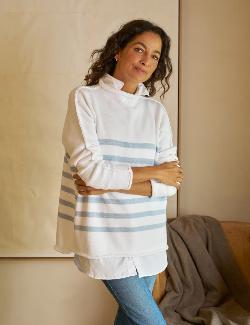 MONTEREY White with Ice Stripe, Pure Italian Cotton | Frank & Eileen