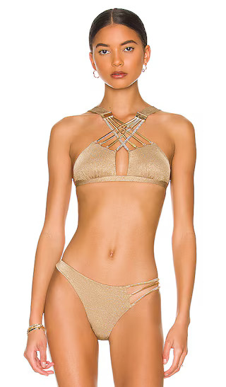 Aubrie Bikini Top in Tortuga Gold Bikini Gold Bathing Suit Gold Swimsuit Nude Bikini Nude Swimsuit | Revolve Clothing (Global)