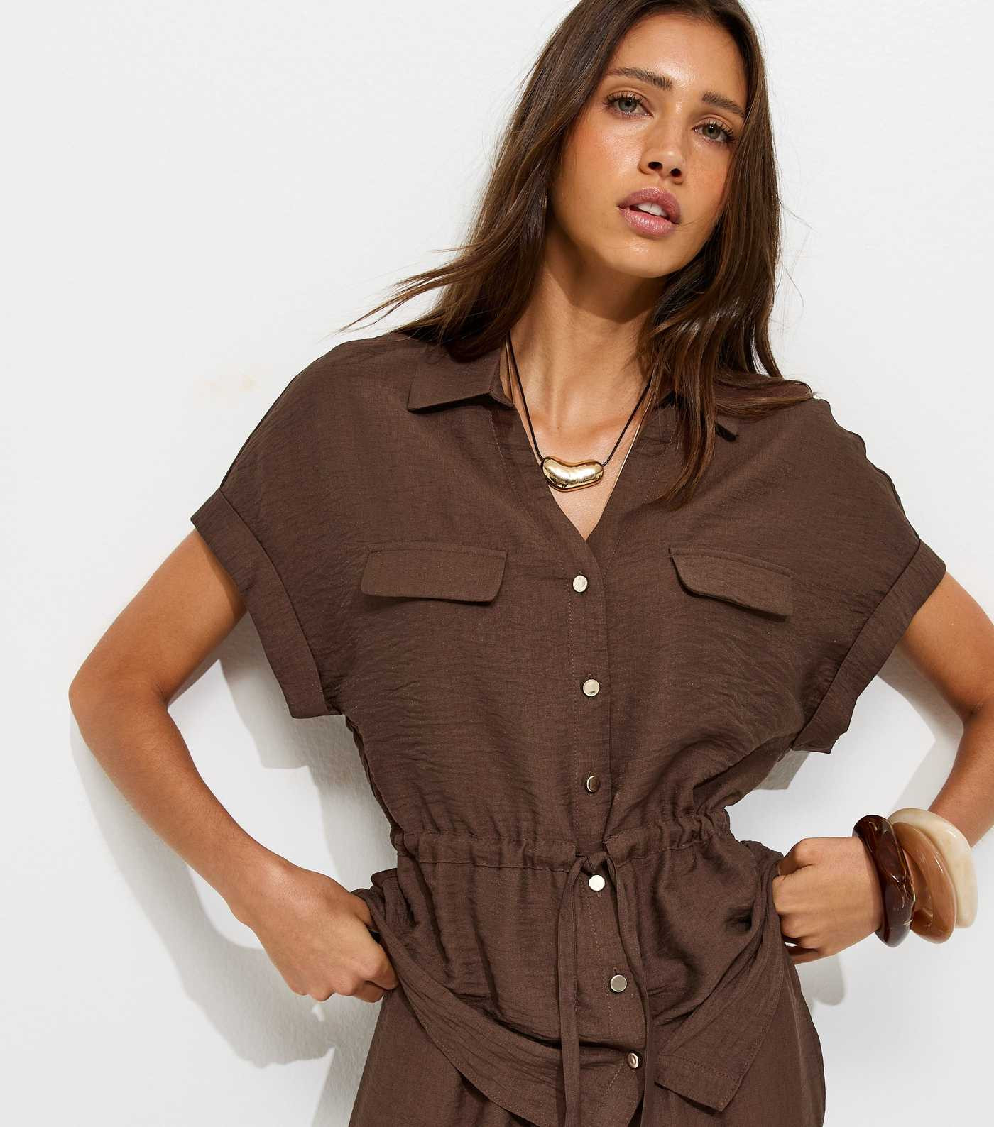 Dark Brown Utility Tie Front Shirt | New Look | New Look (UK)