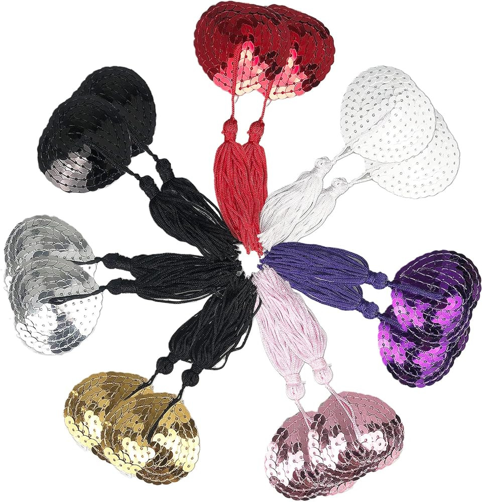 [7 Pairs] Reusable Adhesive Nipple Cover, Shiny Sequin Silicone Heart-Shaped Breast Pads Pasties ... | Amazon (US)