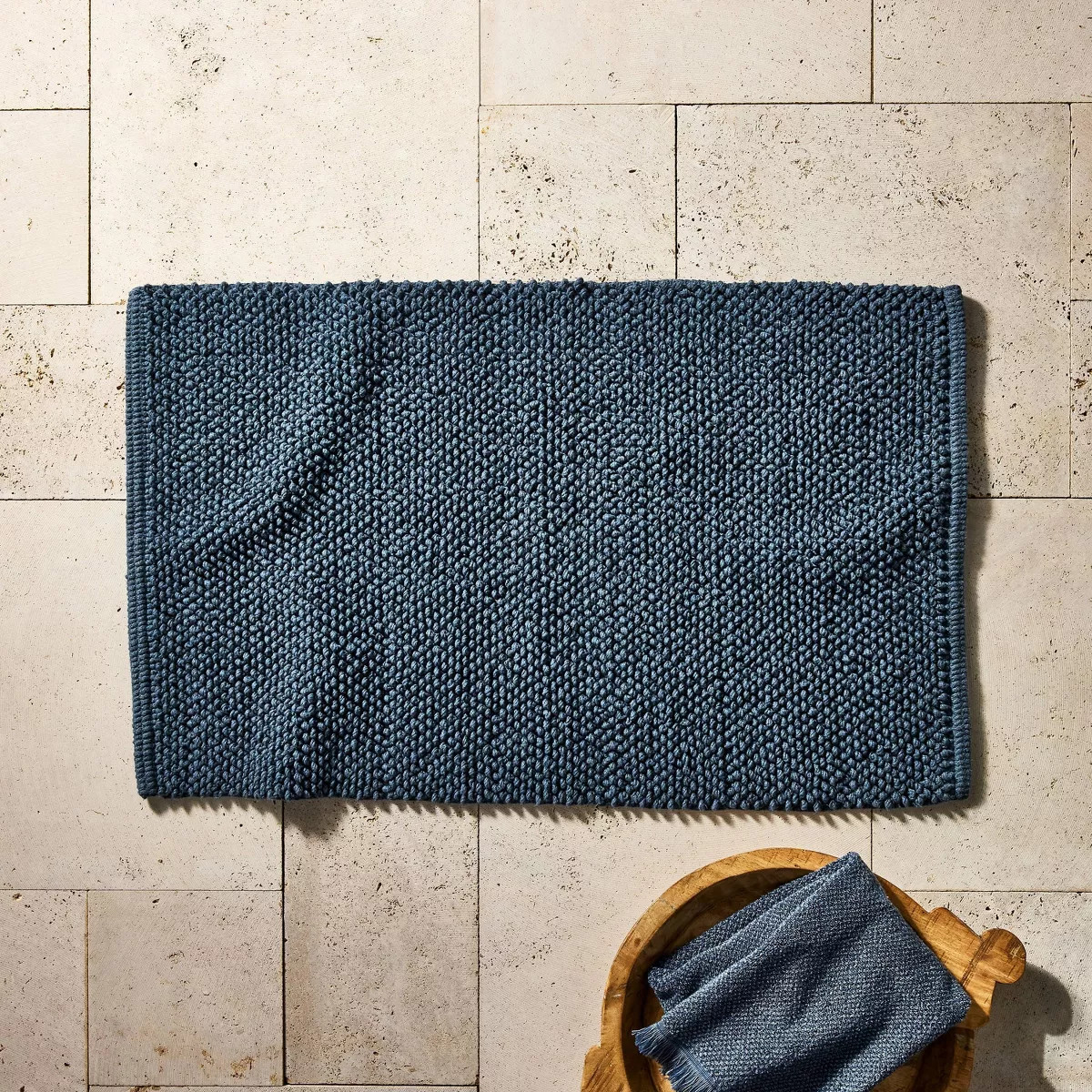 21"x34" Textured Bath Mat Washed Dark Mineral Blue - Casaluna™ | Target