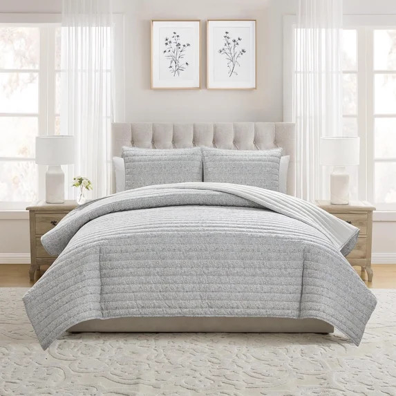 My Texas House Floral Pick Stitch 3-Piece Blue Adult Quilt Set, Full/Queen | Walmart (US)
