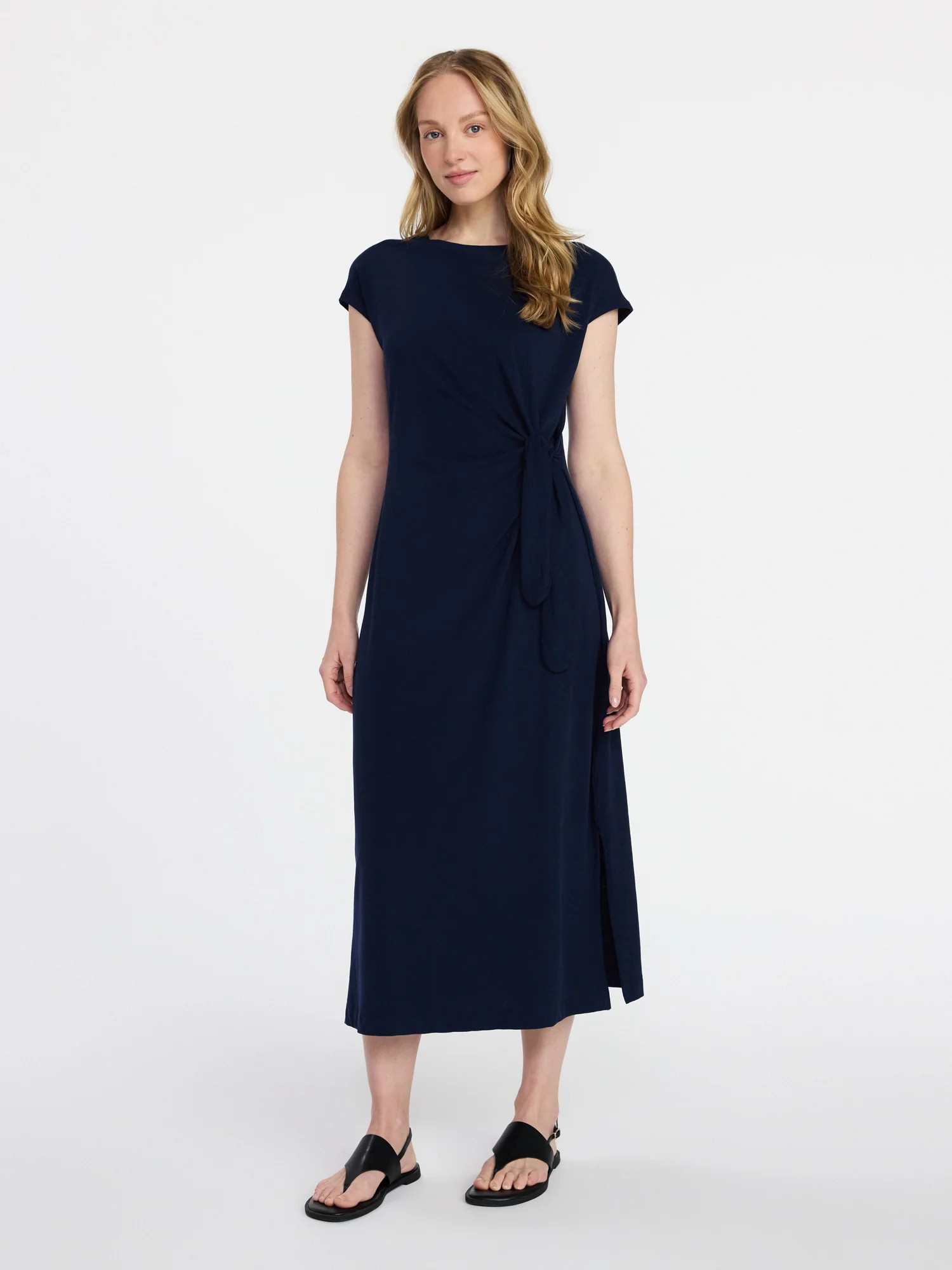 Time and Tru Women's and Women's Plus Side Tie Midi Dress with Dolman Sleeves, Sizes XS-4X | Walmart (US)