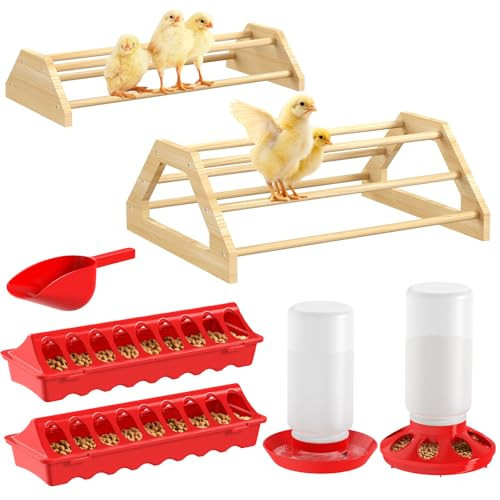Pawaboo 7-in-1 Chicken Brooder Box for Chick Starter Kit, Includes Chicks Perches, Chicken Feeders, Chick Waterers, Chickens Feeding Spoon, Chicks Supplies (Brooder Set), Red + Wood Color | Amazon (US)