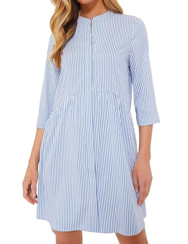 SHBECYDE Womens Stripe Shirt Dresses Casual Collared Button Down Tunic Blouse Mini Dress 3/4 Loose Sleeve Patchwork Sundress Blue | Amazon (US)