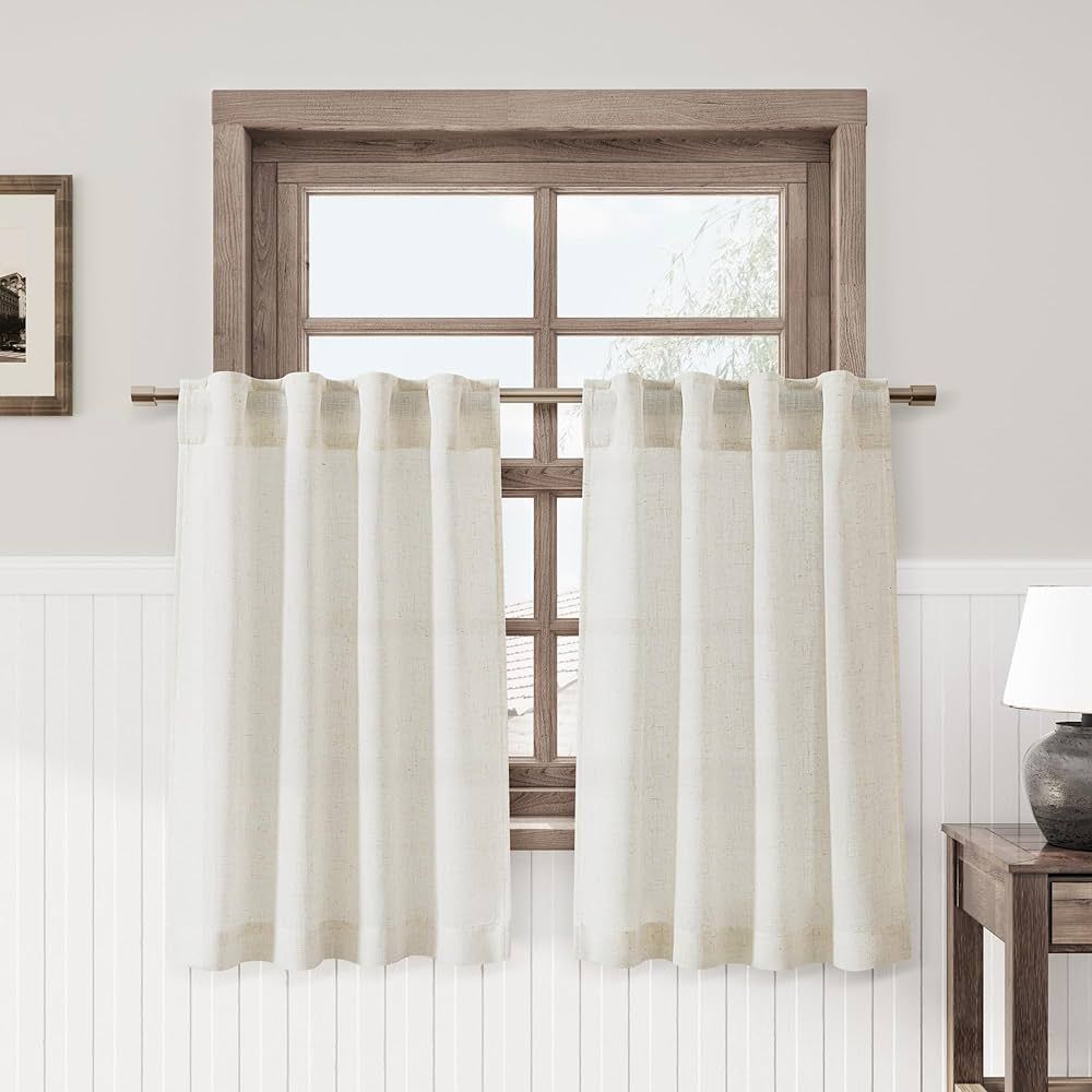 Nanspring Linen Cafe Curtains 30 Inch Length Privacy Light Filtering Semi Sheer Front Door Small ... | Amazon (US)