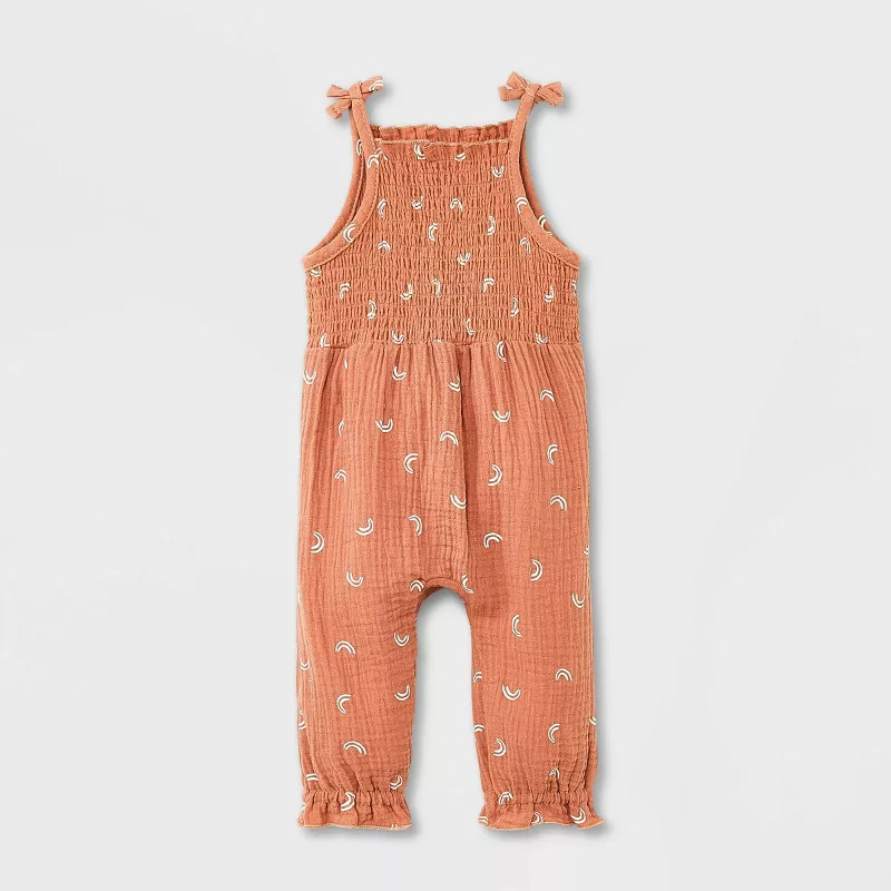 Grayson Mini Baby Girls' Rainbow Gauze Jumpsuit - Tan | Target