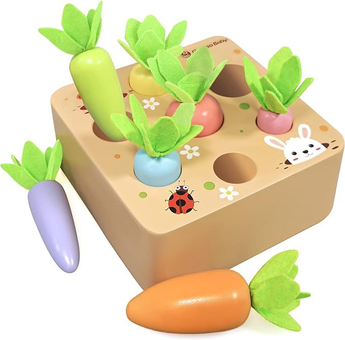 Amazon.com: Montessori Toys for 1 Year Old Toddlers, Macron Carrot Harvest Game Wooden Toy for Ba... | Amazon (US)