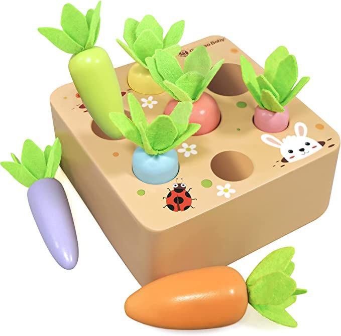 KMTJT Montessori Toys for 1 2 3 Year Old Toddlers, Macron Carrot Harvest Game Wooden Toys for Bab... | Amazon (US)