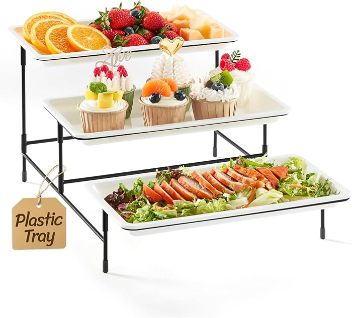 Lifewit 3 Tier Serving Tray, 12" x 6.5" White Plastic Tiered Food Serving Platters, Tiered Tray S... | Amazon (US)