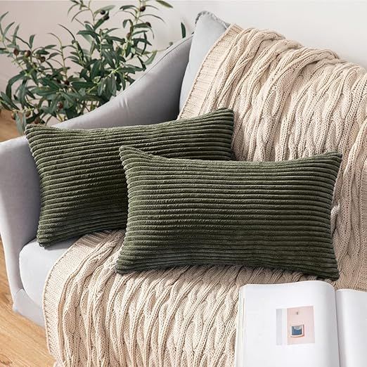 MIULEE Pack of 2 Corduroy Pillow Covers 12 x 20 Inch Lumbar Throw Pillow Covers Olive Green Pillo... | Amazon (US)