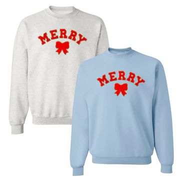 Red Merry Letter Patch Crewneck Sweatshirt | United Monograms