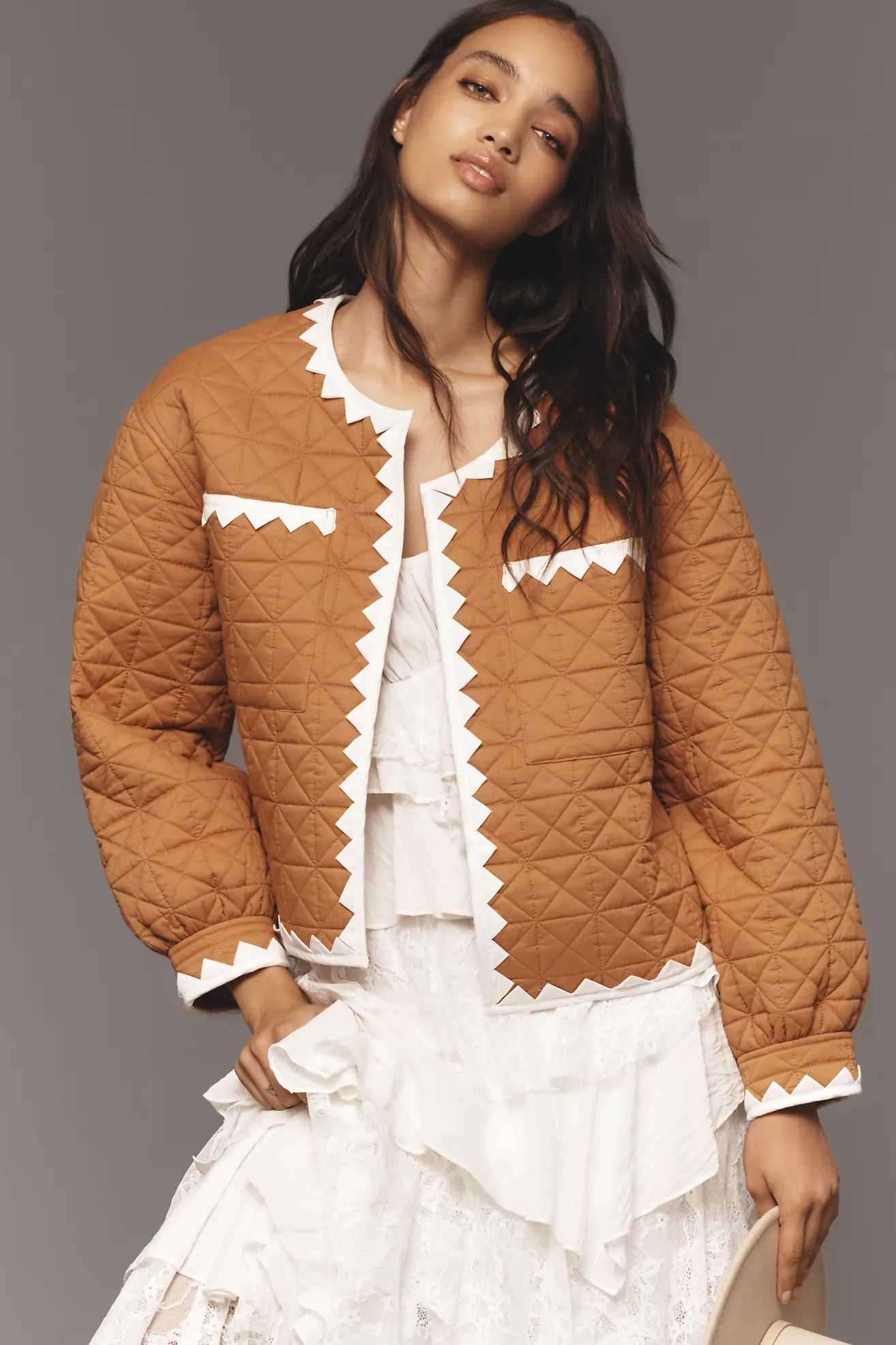 By Anthropologie Zigzag-Trim Quilted Jacket | Anthropologie (US)