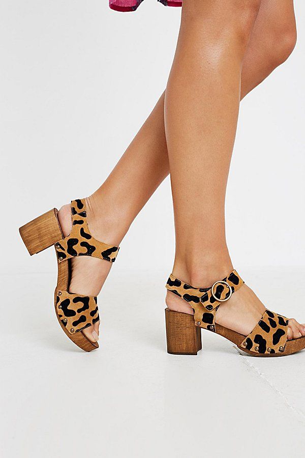UO Alana Wood + Leather Leopard Print Sandal | Urban Outfitters (US and RoW)