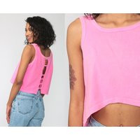 Hot Pink Crop Top 90S Surfer Shirt Vintage Cutout Neon Keyhole Cut Out Workout Tank Sleeveless 1990S | Etsy (US)