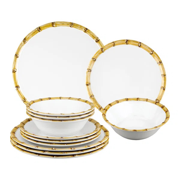 Kaye Bamboo 12 Piece Melamine Dinnerware Set, Service for 4 | Wayfair North America