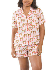 Cheetah In Heels Notch Collar Top And Shorts Pajama Set | Marshalls