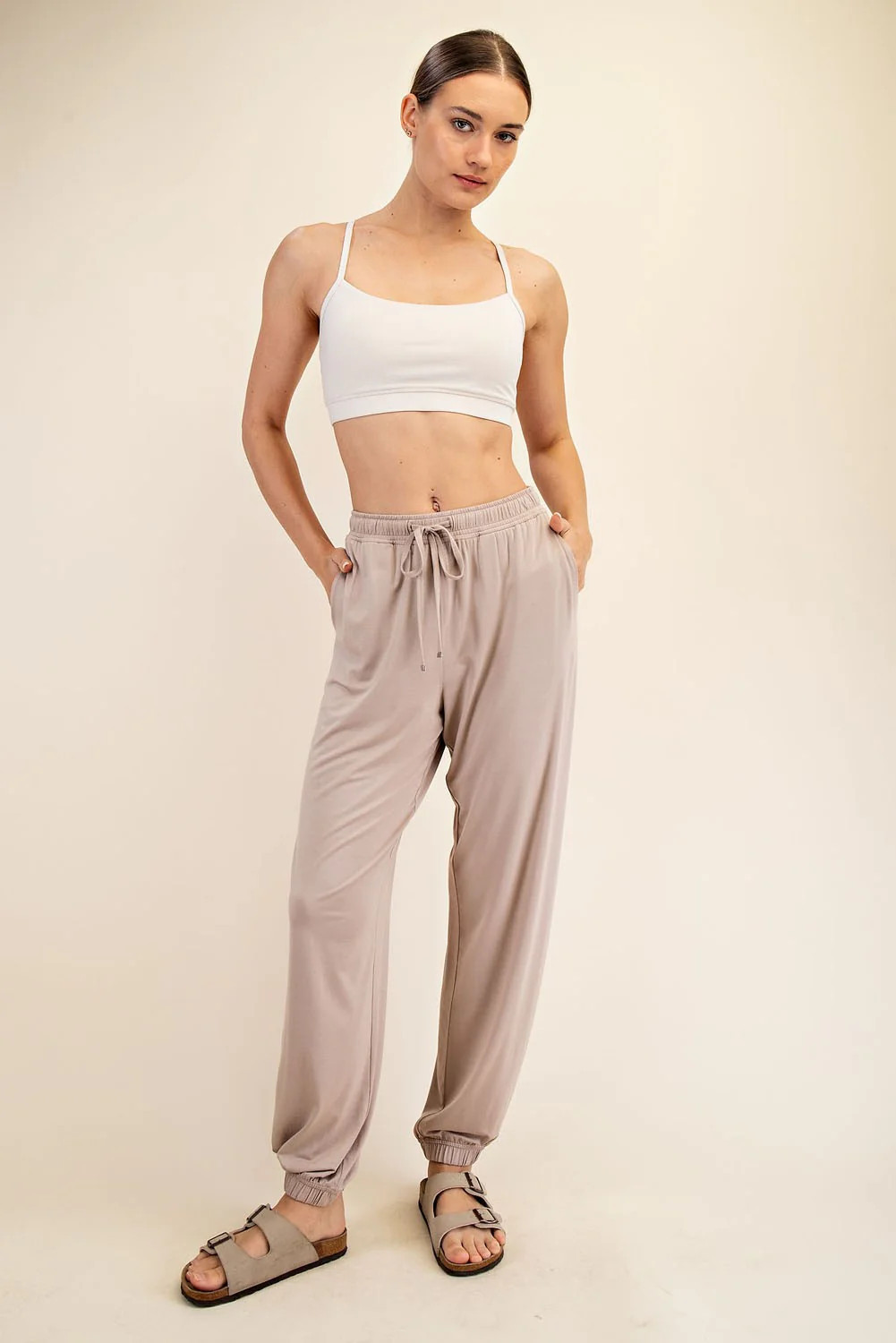 Beige Drawstring Jogger Pants | PinkBlush Maternity