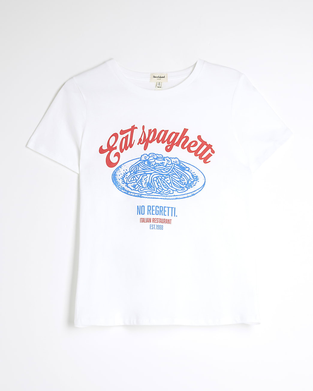 White Eat Spaghetti Graphic T-shirt | River Island UK & IE