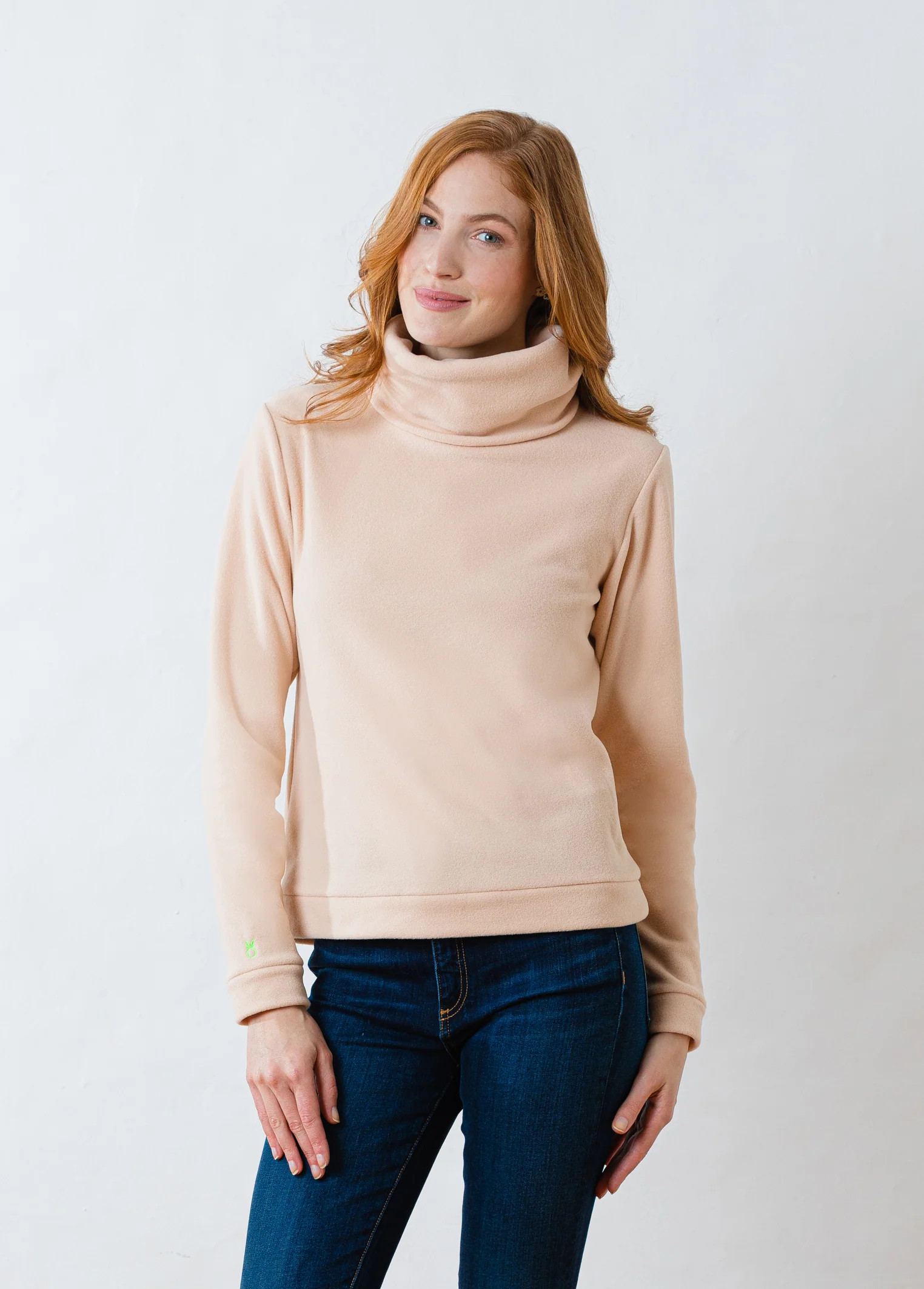 Double Roll Neck Park Slope in Vello Fleece (Natural Blush) | Dudley Stephens