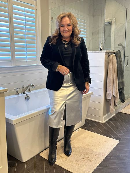 Wore this to church the other day. 
Skirt is still extra 40% off. The m wearing a large. You will wear this in to summer! Silver metallics are trending! 

#LTKfindsunder100 #LTKover40 #LTKmidsize