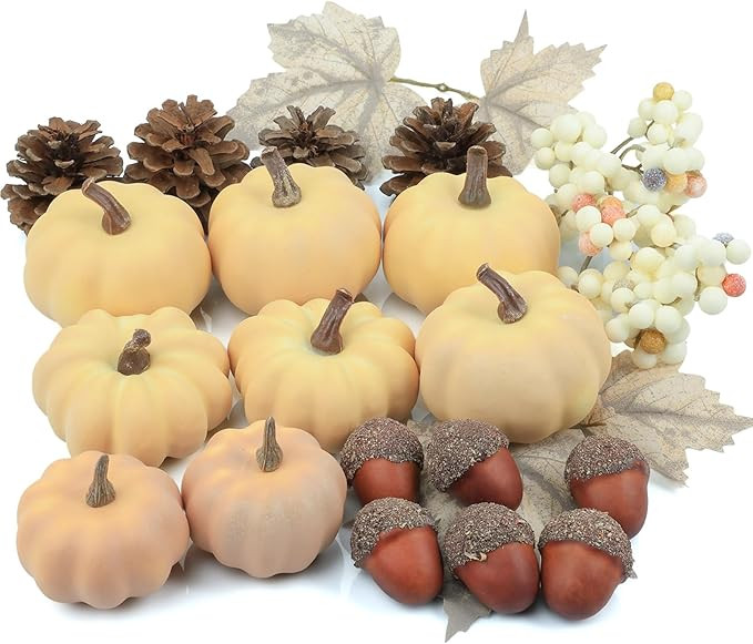 Artgar Fake Foam Pumpkin - Fall Decor - 24 PCS Pumpkin Decor Set with Acorns Pinecones Maple Leav... | Amazon (US)