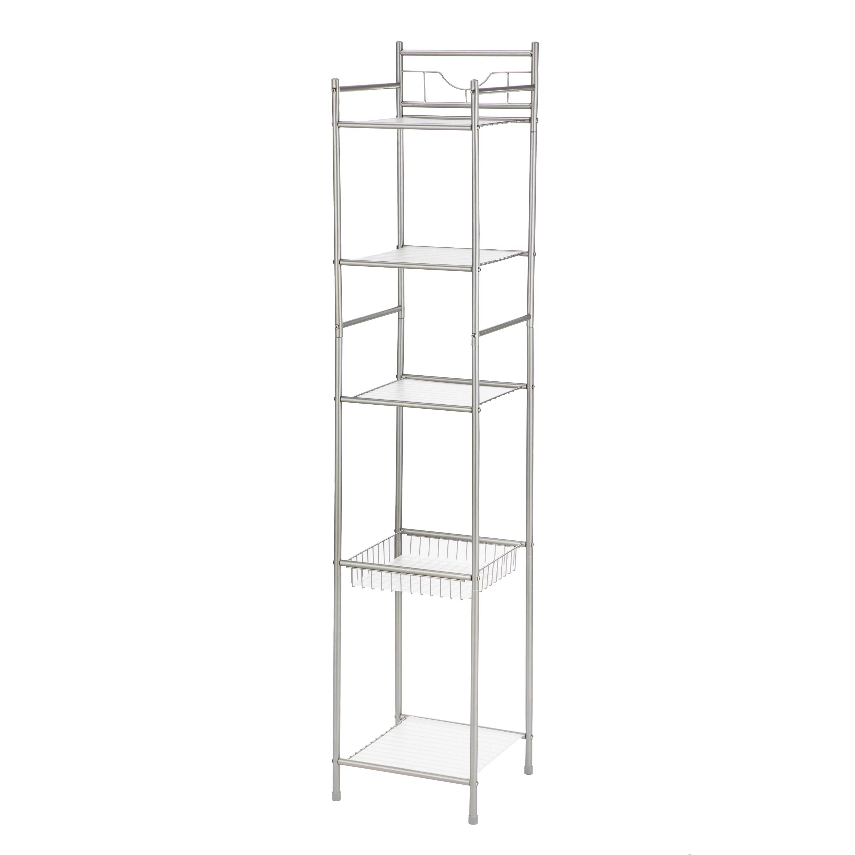 Mainstays 5 Shelf Steel Bathroom Storage Tower, Satin Nickel Finish | Walmart (US)