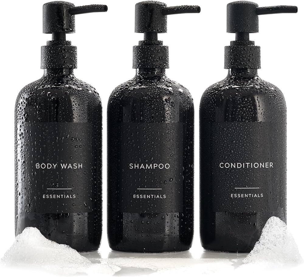 Stylish Shampoo and Conditioner Dispenser Set of 3 - Modern 21oz Shower Soap Bottles with Pump an... | Amazon (US)