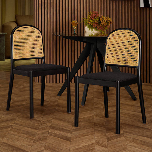 Temple & Webster Louie Arched Rattan & Solid Beech Wood Dining Chairs | Temple & Webster AU