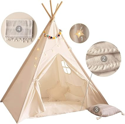 Kids Teepee Tent for Kids - with Mat, Light String, Pillow & Blanket | Teepee Tent for Kids | Kid... | Amazon (US)