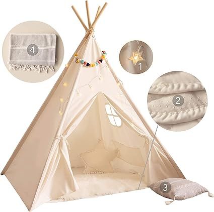 Kids Teepee Tent for Kids - with Mat, Light String, Pillow & Blanket | Teepee Tent for Kids | Kid... | Amazon (US)