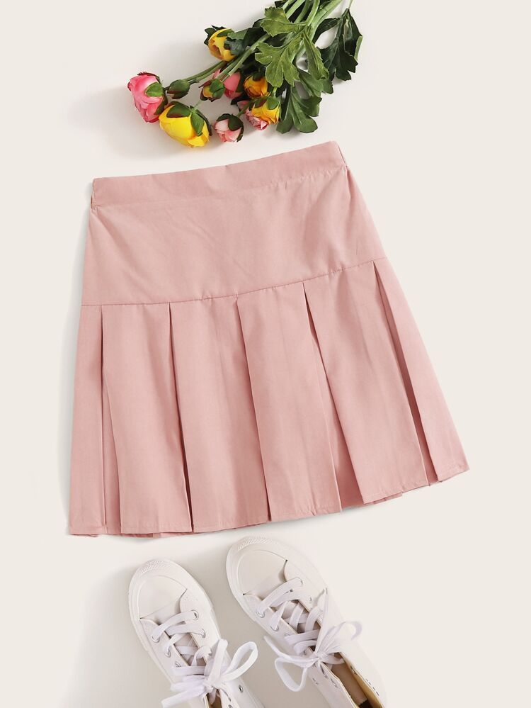 Solid Box Pleated Skirt | SHEIN