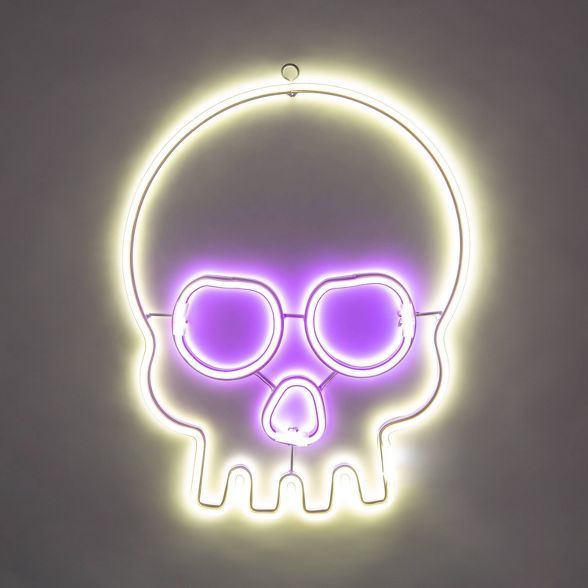 LED Lighted Faux Neon Skull Flickering Eyes Halloween Novelty Silhouette Lights White/Purple - Hy... | Target