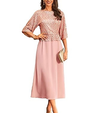 GRACE KARIN Mother of Bride Dresses 2025, 3/4 Sleeve Sequin Dress Maxi, Elegant Wedding Guest Dre... | Amazon (US)