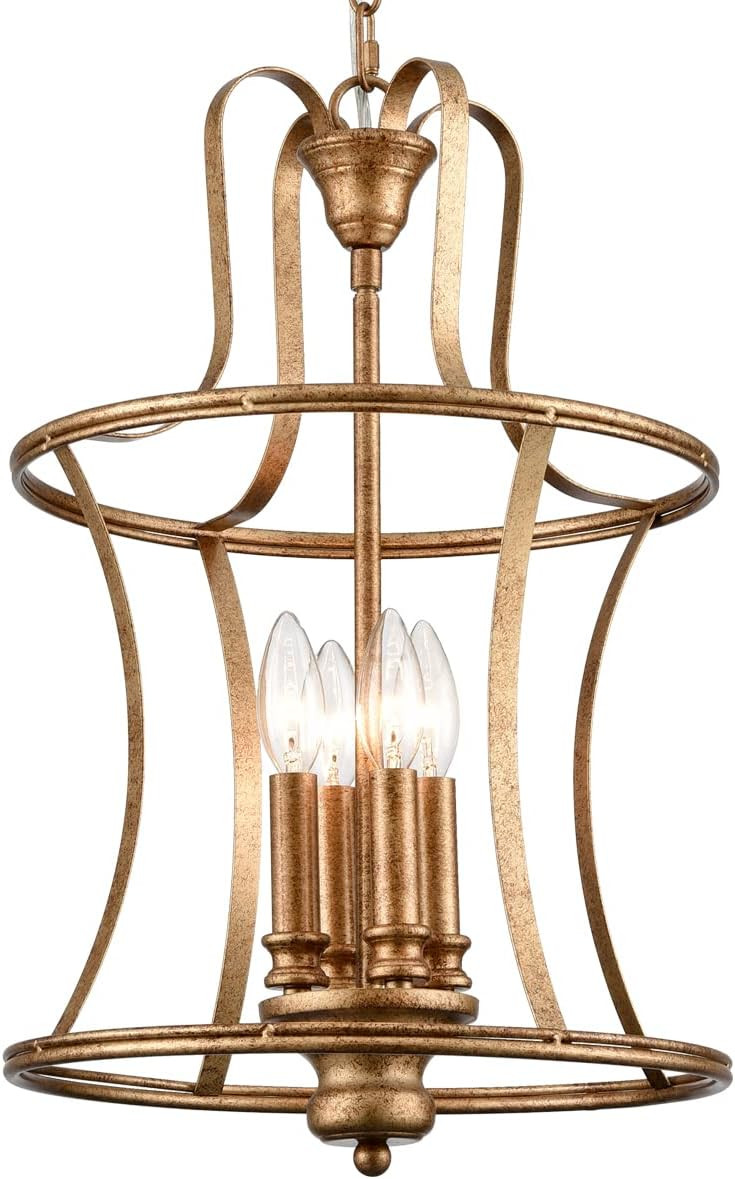 Modern Lantern Pendant Light 4-Light Lantern Chandelier Lighting, Rusty Gold Pendant Lights Kitchen Island Hanging Light Fixtures for Dining Room Hallway Living Room | Amazon (US)